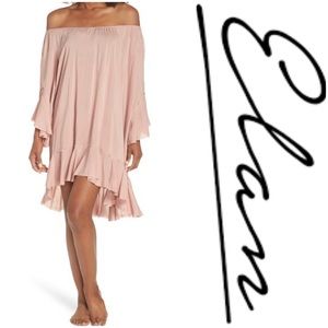 🌸 ELAN Cover-up Off Shoulder Raw Edge Tunic OS